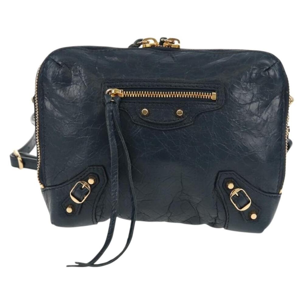 Balenciaga Leather Classic Reporter Shoulder Bag Navy